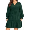 image:imagePlus Size Fall Dresses Casual Long Sleeve Corduroy Short Babydoll DressDark Green