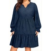 image:imagePlus Size Fall Dresses Casual Long Sleeve Corduroy Short Babydoll DressNavy Blue Floral