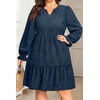 image:imagePlus Size Fall Dresses Casual Long Sleeve Corduroy Short Babydoll DressNavy Blue Floral