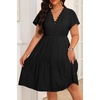 image:imagePlus Size Summer Dress Casual Boho Eyelet Lace V Neck Tiered Midi DressesBlack Eyelet