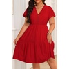 image:imagePlus Size Summer Dress Casual Boho Eyelet Lace V Neck Tiered Midi DressesRed Eyelet