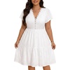 image:imagePlus Size Summer Dress Casual Boho Eyelet Lace V Neck Tiered Midi DressesWhite Eyelet