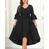 image:imagePlus Size Wedding Guest Dress  Double Bell Sleeve High Low Split DressesBlack