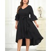 image:imagePlus Size Wedding Guest Dress  Double Bell Sleeve High Low Split DressesBlack