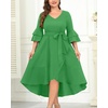 image:imagePlus Size Wedding Guest Dress  Double Bell Sleeve High Low Split DressesBright Green