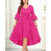 image:imagePlus Size Wedding Guest Dress  Double Bell Sleeve High Low Split DressesHot Pink