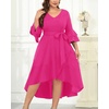 image:imagePlus Size Wedding Guest Dress  Double Bell Sleeve High Low Split DressesHot Pink