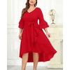image:imagePlus Size Wedding Guest Dress  Double Bell Sleeve High Low Split DressesRed