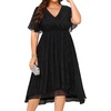 image:imagePlus Size Wedding Guest Dress  Formal Long Sleeve A Line V Neck Midi DressBlack Short Sleeve