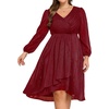 image:imagePlus Size Wedding Guest Dress  Formal Long Sleeve A Line V Neck Midi DressBurgundy