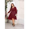 image:imagePlus Size Wedding Guest Dress  Formal Long Sleeve A Line V Neck Midi DressBurgundy