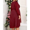 image:imagePlus Size Wedding Guest Dress  Formal Long Sleeve A Line V Neck Midi DressBurgundy