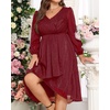 image:imagePlus Size Wedding Guest Dress  Formal Long Sleeve A Line V Neck Midi DressBurgundy