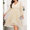 image:imagePlus Size Wedding Guest Dress  Formal Long Sleeve A Line V Neck Midi DressChampagne