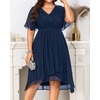 image:imagePlus Size Wedding Guest Dress  Formal Long Sleeve A Line V Neck Midi DressDark Blue Short Sleeve