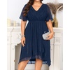image:imagePlus Size Wedding Guest Dress  Formal Long Sleeve A Line V Neck Midi DressDark Blue Short Sleeve