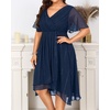 image:imagePlus Size Wedding Guest Dress  Formal Long Sleeve A Line V Neck Midi DressDark Blue Short Sleeve