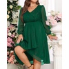 image:imagePlus Size Wedding Guest Dress  Formal Long Sleeve A Line V Neck Midi DressDark Green
