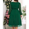 image:imagePlus Size Wedding Guest Dress  Formal Long Sleeve A Line V Neck Midi DressDark Green