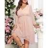 image:imagePlus Size Wedding Guest Dress  Formal Long Sleeve A Line V Neck Midi DressPink