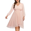 image:imagePlus Size Wedding Guest Dress  Formal Long Sleeve A Line V Neck Midi DressPink