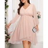 image:imagePlus Size Wedding Guest Dress  Formal Long Sleeve A Line V Neck Midi DressPink