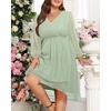 image:imagePlus Size Wedding Guest Dress  Formal Long Sleeve A Line V Neck Midi DressSage Green