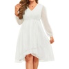 image:imagePlus Size Wedding Guest Dress  Formal Long Sleeve A Line V Neck Midi DressWhite