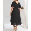 image:imagePlus Size Wedding Guest Dress  Formal V Neck High Low Chiffon Dress WomenBlack