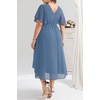 image:imagePlus Size Wedding Guest Dress  Formal V Neck High Low Chiffon Dress WomenGrey Blue