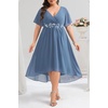 image:imagePlus Size Wedding Guest Dress  Formal V Neck High Low Chiffon Dress WomenGrey Blue