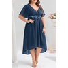 image:imagePlus Size Wedding Guest Dress  Formal V Neck High Low Chiffon Dress WomenNavy Blue