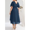image:imagePlus Size Wedding Guest Dress  Formal V Neck High Low Chiffon Dress WomenNavy Blue