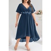 image:imagePlus Size Wedding Guest Dress  Formal V Neck High Low Chiffon Dress WomenNavy Blue