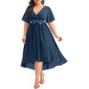 image:imagePlus Size Wedding Guest Dress  Formal V Neck High Low Chiffon Dress WomenNavy Blue