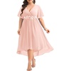 image:imagePlus Size Wedding Guest Dress  Formal V Neck High Low Chiffon Dress WomenPink