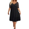image:imagePlus Size Wedding Guest Dress Chiffon Sweetheart A Line Midi Dresses WomenShort Sleevesblack