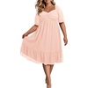 image:imagePlus Size Wedding Guest Dress Chiffon Sweetheart A Line Midi Dresses WomenShort Sleevespink
