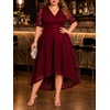 image:imagePlus Size Wedding Guest Dress Lace Formal Faux Wrap V Neck High Low HemBurgundy