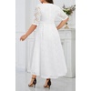 image:imagePlus Size Wedding Guest Dress Lace Formal Faux Wrap V Neck High Low HemWhite