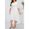 image:imagePlus Size Wedding Guest Dress Lace Formal Faux Wrap V Neck High Low HemWhite