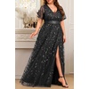 image:imageTalisea Plus Size Formal Dress Sequin Embroidery Wedding Prom Evening GownBlack