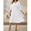 image:imageTalisea Plus Size Wedding Guest Dress  V Neck 34 Sleeve A Line Midi DressWhite