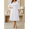 image:imageTalisea Plus Size Wedding Guest Dress  V Neck 34 Sleeve A Line Midi DressWhite