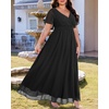 image:imageWomen Plus Size Formal Dress Flutter Sleeve Maxi Wedding Guest GownBlackchiffon