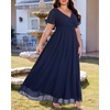image:imageWomen Plus Size Formal Dress Flutter Sleeve Maxi Wedding Guest GownBluechiffon