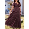 image:imageWomen Plus Size Formal Dress Flutter Sleeve Maxi Wedding Guest GownDeep Purpleglitter