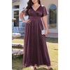 image:imageWomen Plus Size Formal Dress Flutter Sleeve Maxi Wedding Guest GownDeep Purpleglitter