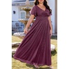 image:imageWomen Plus Size Formal Dress Flutter Sleeve Maxi Wedding Guest GownPurpleglitter
