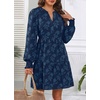 image:imageWomens V Neck Floral Babydoll Tiered Tunic DressNavy Blue
